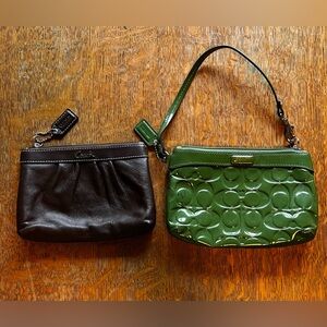 COACH Set of 2 zippered pouches cosmetic Mahogany & Green